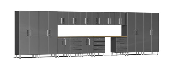 Ulti-MATE UG22172G - 24' Wide 17 Piece Cabinet System With Bamboo Worktop and Graphite Grey Facings