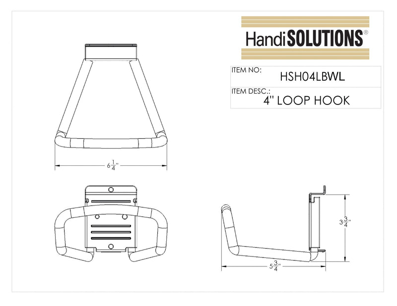 HandiWall HSH04LBWL - 4" Slatwall Loop Hook With Lock - Pack of TWO