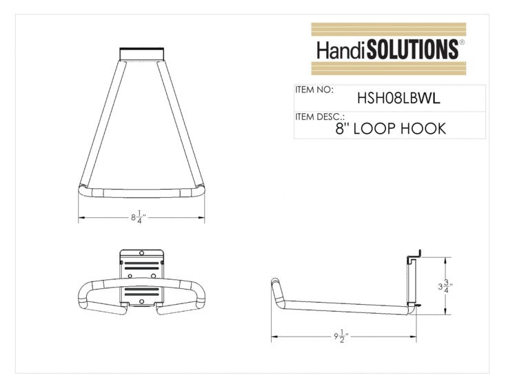HandiWall HSH08LBWL - 8" Slatwall Loop Hook With Lock - Pack of TWO