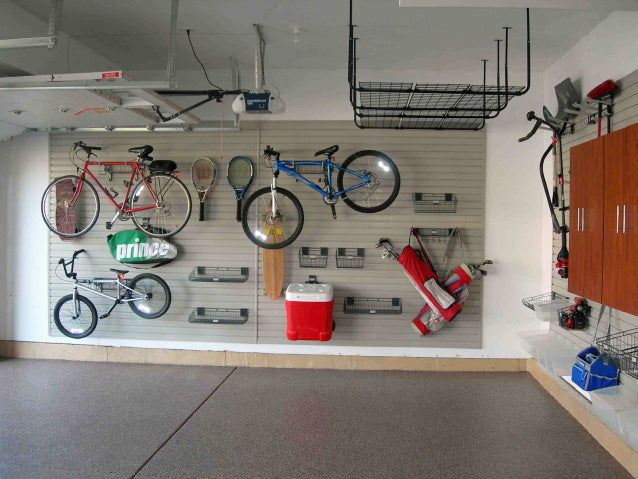 Handiwall PVC Slatwall on Garage wall  showing typical use of product