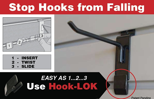 Slatwall Hook LOK (Locks Hook to Slatwall Panel) - Pack of 12 - Wall To Wall Storage