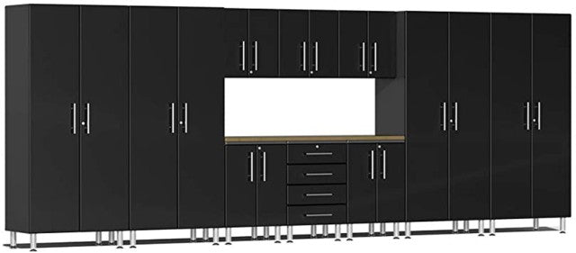 Ulti-MATE 2.0 Series UG22112B - Midnight Black 18' Wide 11-Piece Garage Cabinet Kit with Solid Bamboo Worktop