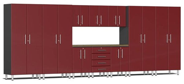 Ulti-MATE 2.0 Series UG22112R - Ruby Red  18' Wide 11-Piece Garage Cabinet Kit with Solid Bamboo Worktop