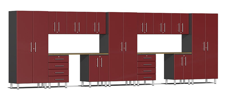 Ulti-MATE UG22152R 21' Wide  15-Piece Garage Cabinet Kit with Ruby Red Facings