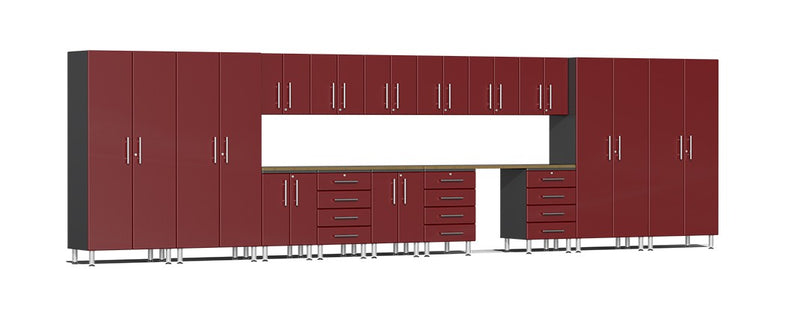 Ulti-MATE UG22172R - 24' Wide 17 Piece Cabinet System With Bamboo Worktop and Ruby Red Facings