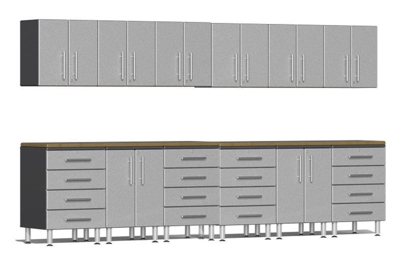 Ulti-MATE 2.0 Series UG23142 - 12' Wide  14 Piece Garage Cabinet Kit with Bamboo Worktops