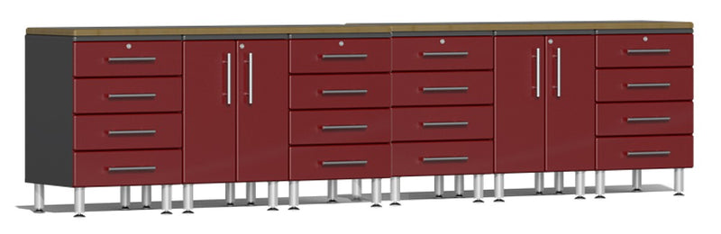 Ulti-MATE 2.0 Series UG26082- 12' Wide  8-Piece Garage Cabinet Workstation Kit with Bamboo Worktops