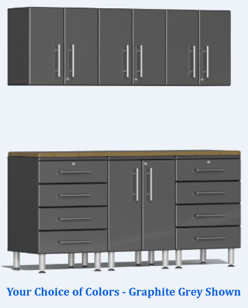 Ulti-MATE 2.0 Series UG22072* - 6' Wide  7-Piece Garage Cabinet Kit with Bamboo Worktop - Wall To Wall Storage