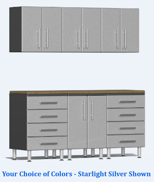 Ulti-MATE 2.0 Series UG22072* - 6' Wide  7-Piece Garage Cabinet Kit with Bamboo Worktop - Wall To Wall Storage