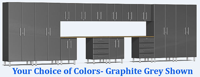 Ulti-MATE 2.0 Series UG22162* - 24' Wide 16-Piece Garage Cabinet Kit with Dual Workstation - Wall To Wall Storage