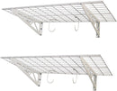 TWO Heavy Duty 24" Inch Deep X 48" Wide White Wire Grid Wall-Mount Shelves - 8 Linear Feet Total &  250 LB Capacity Per Shelf!