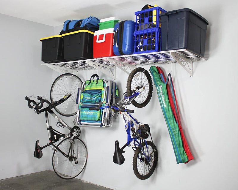 TWO Heavy Duty 24" Inch Deep X 48" Wide White Wire Grid Wall-Mount Shelves - 8 Linear Feet Total &  250 LB Capacity Per Shelf!