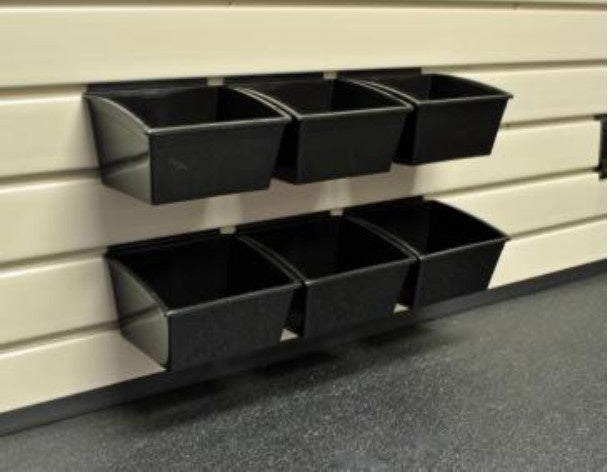 Slatwall Mount Open Storage Bins - Medium: 5-1/2" Wide X 5-1/8" Deep - Pack of Six - Wall To Wall Storage